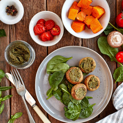 Herb Crusted Mushrooms w/ Pumpkin & Asparagus